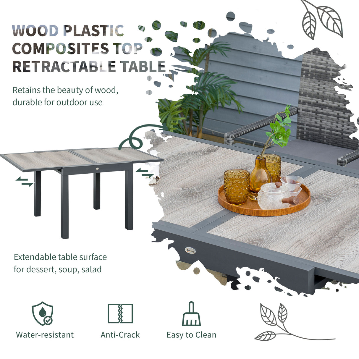 easycomfort easycomfort set da giardino con tavolo allungabile e 6 sedie con cuscini in rattan pe grigio e marrone