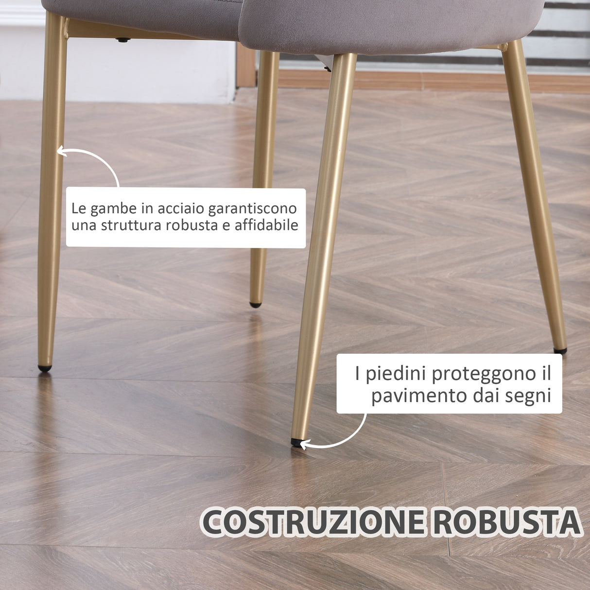 easycomfort easycomfort set di 2 sedie da pranzo imbottite con rivestimento in velluto e gambe in acciaio grigio e oro