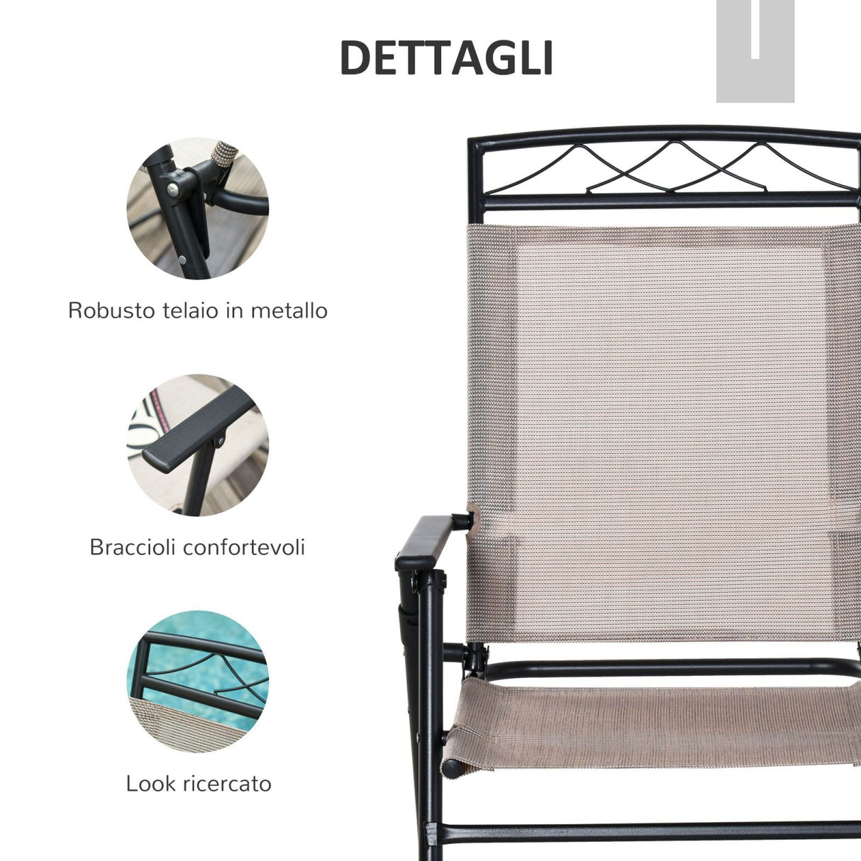 easycomfort easycomfort set di 2 sedie pieghevoli da giardino con braccioli in metallo e textilene beige e nero ean 8054144137766