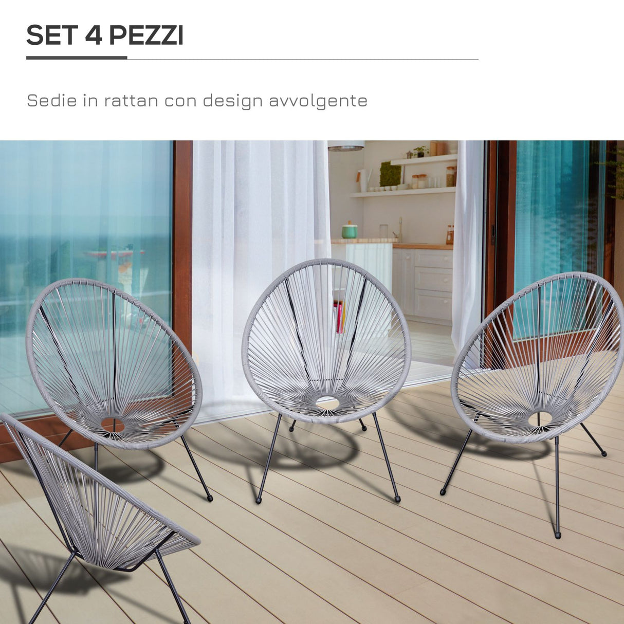 easycomfort easycomfort set di 4 sedie da giardino ovali in rattan pe e metallo resistente alle intemperie grigio chiaro