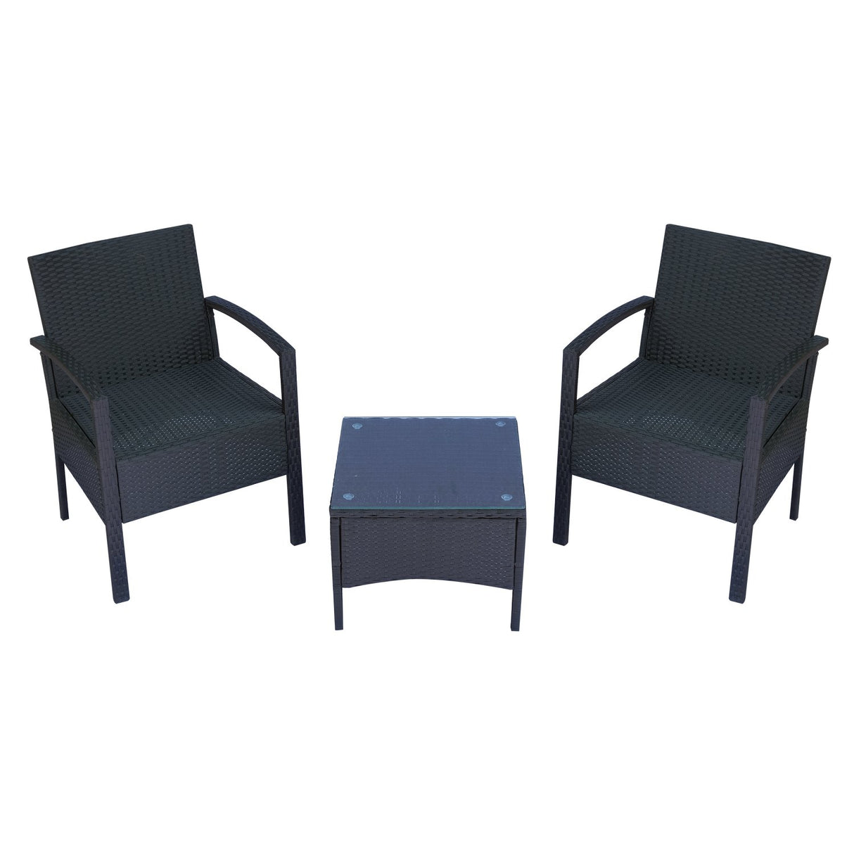 easycomfort easycomfort set mobili da giardino 2 poltroncine e tavolino con cuscini pe rattan nero ean 8055776911298