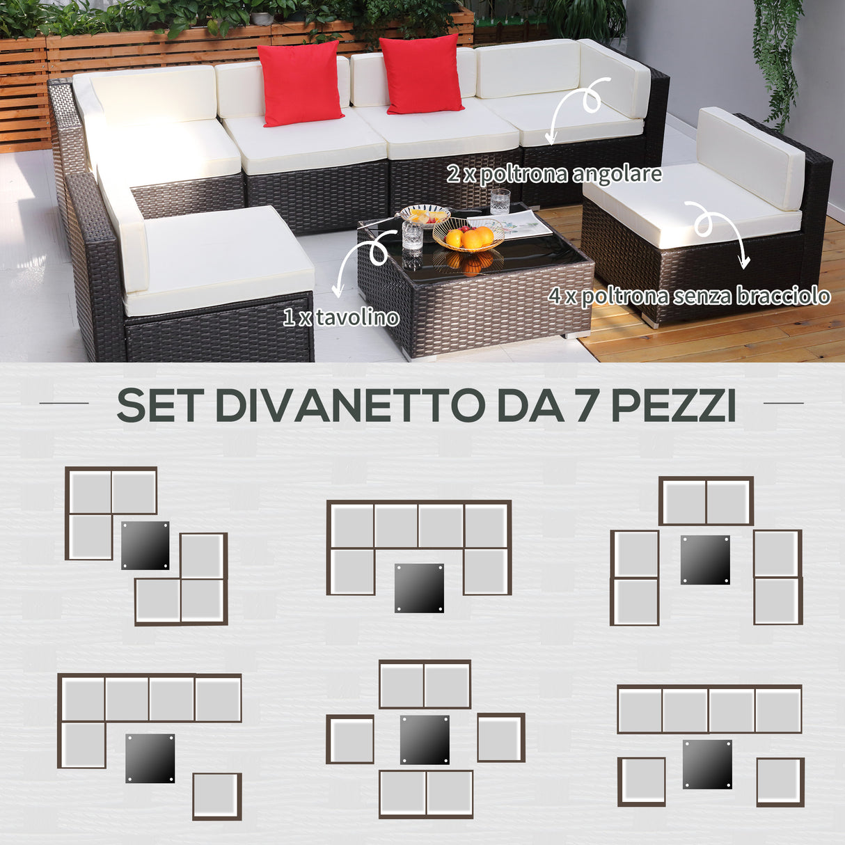 easycomfort easycomfort set mobili da giardino in rattan 7pz poltrone tavolino con cuscini marrone