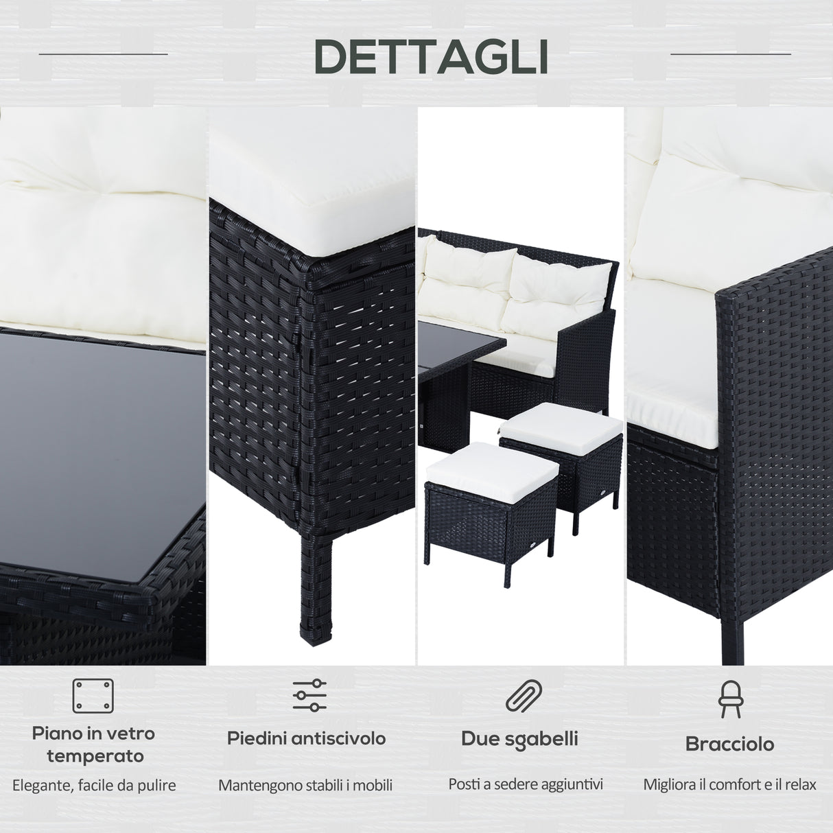 easycomfort easycomfort set mobili in pe rattan da esterno giardino 6 pezzi divano con cuscini e tavolino nero