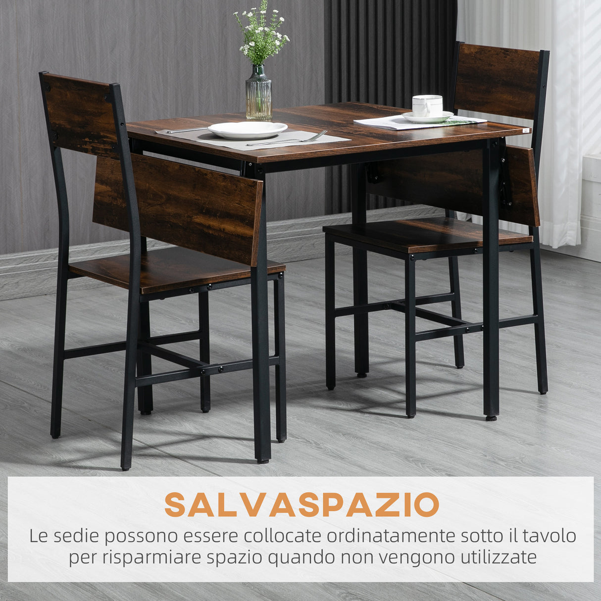 easycomfort easycomfort set tavolo e sedie 3 pezzi in truciolato e acciaio tavolo da pranzo pieghevole e 2 sedie moderne