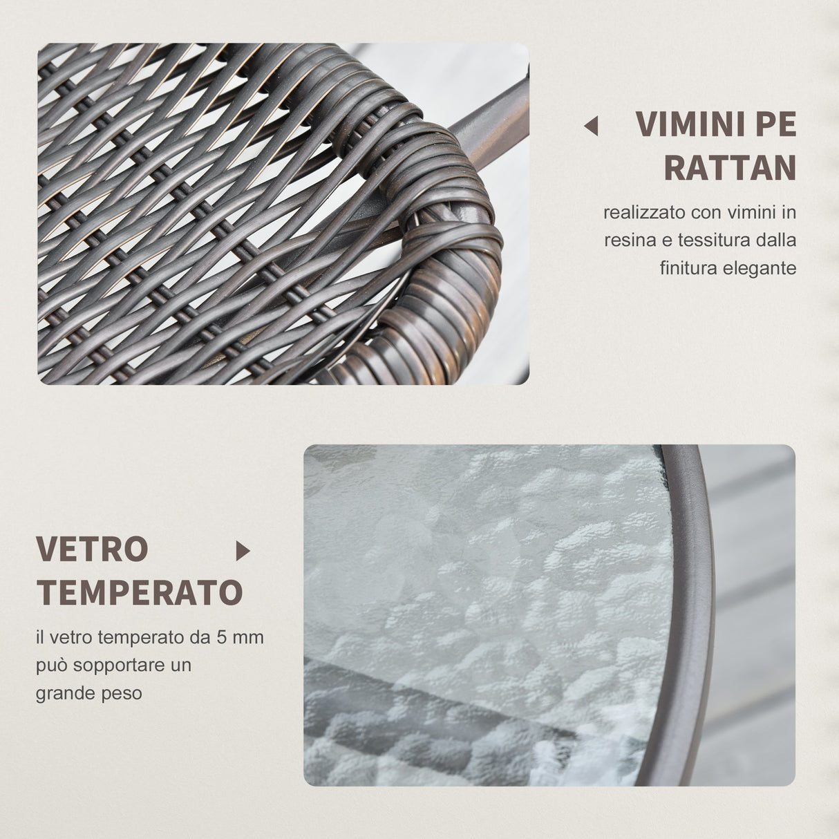 easycomfort easycomfort set tavolo in vetro e 2 sedie da giardino in acciaio e rattan pe marrone