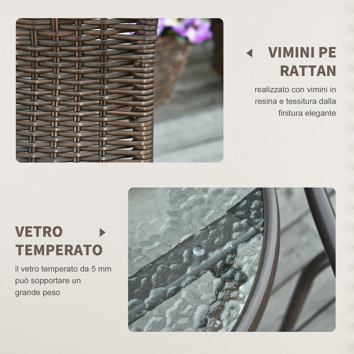 easycomfort easycomfort set tavolo pieghevole e 2 sedie da giardino in acciaio e rattan pe marrone