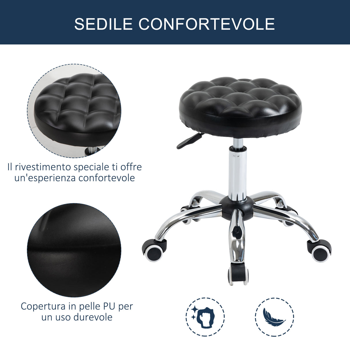 easycomfort easycomfort sgabello ad altezza regolabile con 5 ruote in acciaio gommapiuma e pelle pu 48x47 59acm