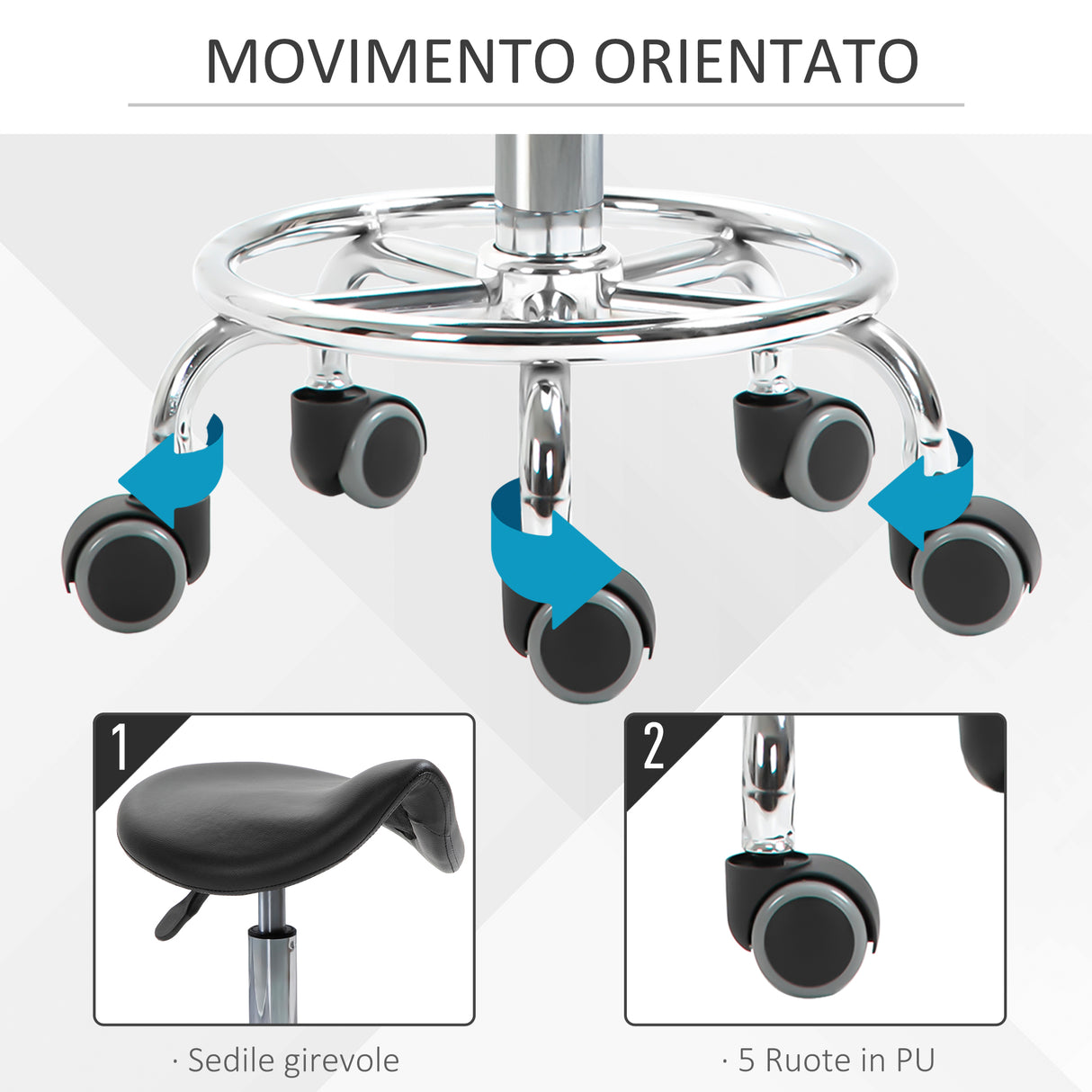 easycomfort easycomfort sgabello regolabile in altezza con 5 ruote e seduta ergonomica imbottita in gommapiuma 36 2x37 5x51 66 cm nero