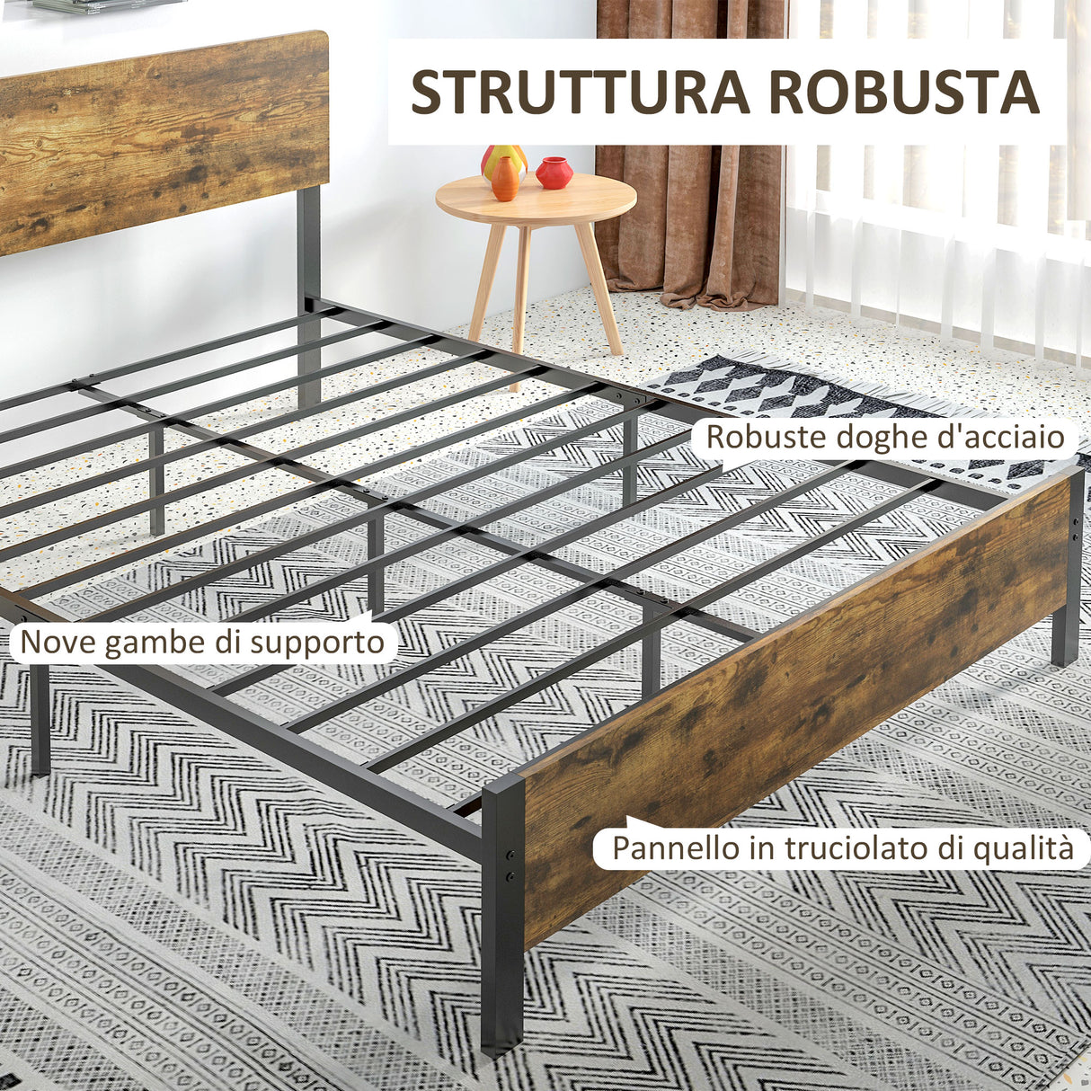 easycomfort easycomfort struttura letto in truciolato con testiera e pediera supporto a doghe e contenitore 149x207x104cm marrone
