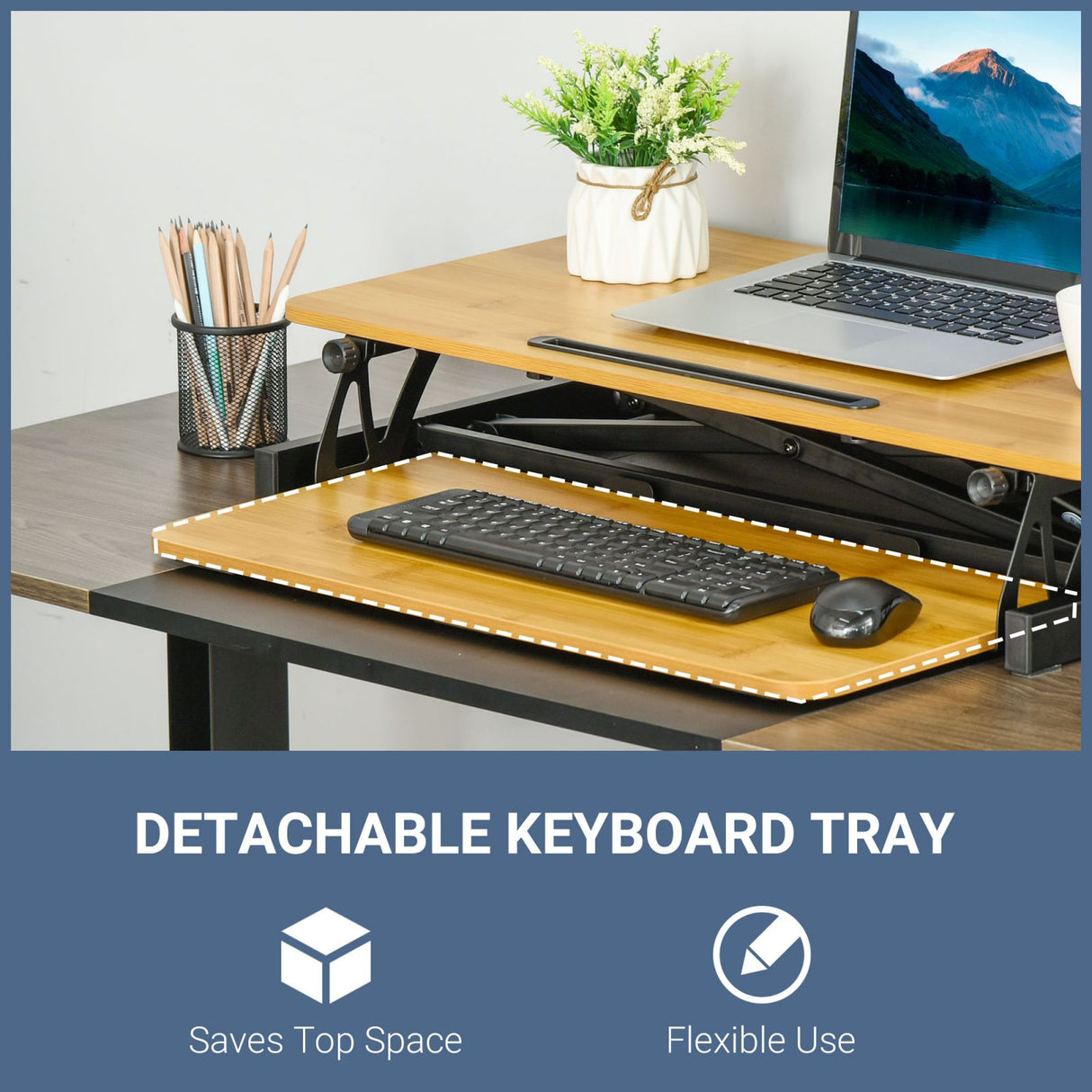 easycomfort easycomfort supporto per monitor regolabile supporto per monitor pc da scrivania con ripiano tastiera e slot per tablet in legno e acciaio