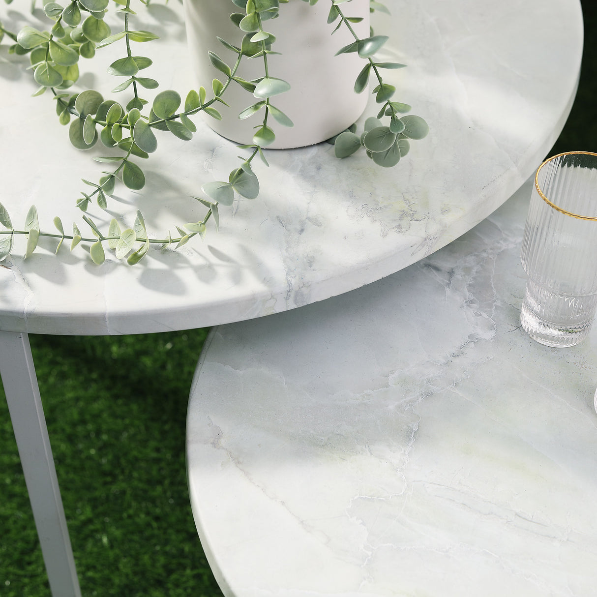 easycomfort easycomfort tavolini da salotto set 2 pezzi con piano effetto marmo in metallo bianco