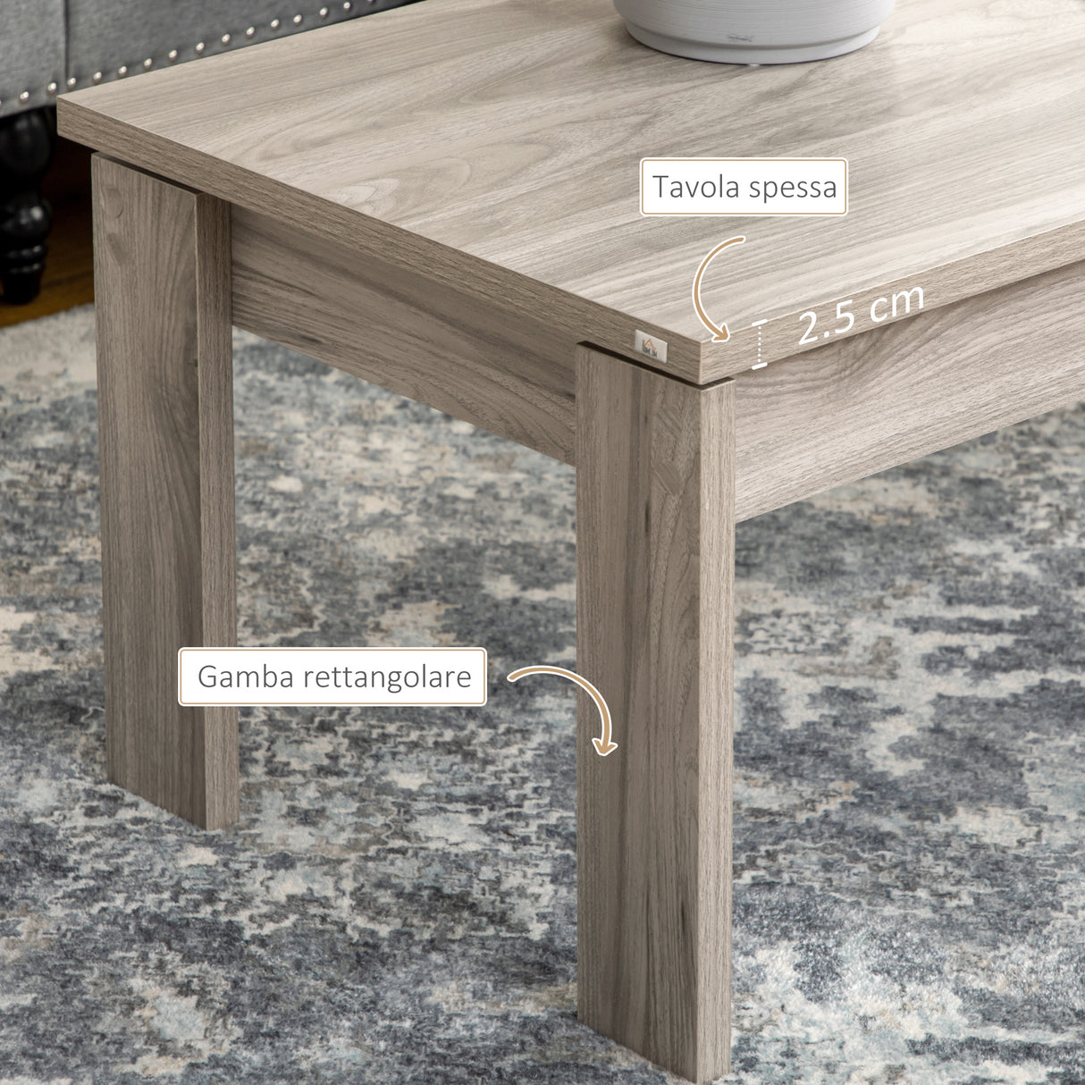 easycomfort easycomfort tavolino basso da caffe in truciolato grigio per soggiorno e studio con piano rettangolare e 4 gambe 100x55x45 cm