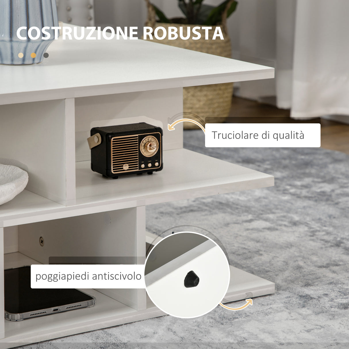 easycomfort easycomfort tavolino basso da salotto a 2 livelli in truciolato con ripiani aperti 70x70x36 5 cm bianco