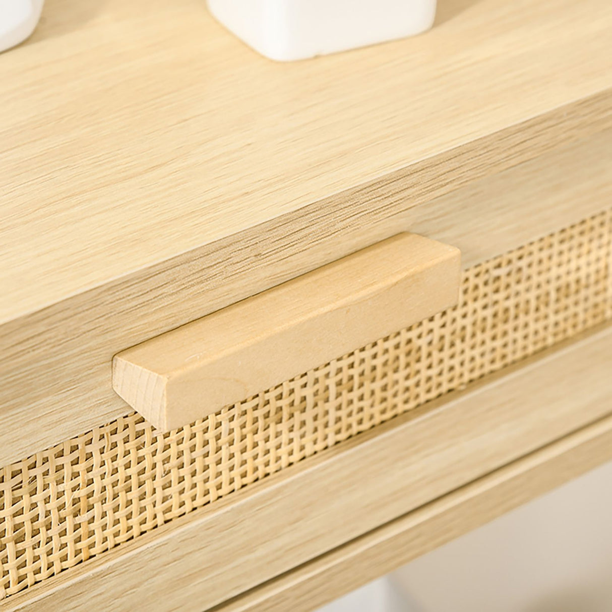 easycomfort easycomfort tavolino consolle in legno con 2 cassetti in rattan 100x30x76cm