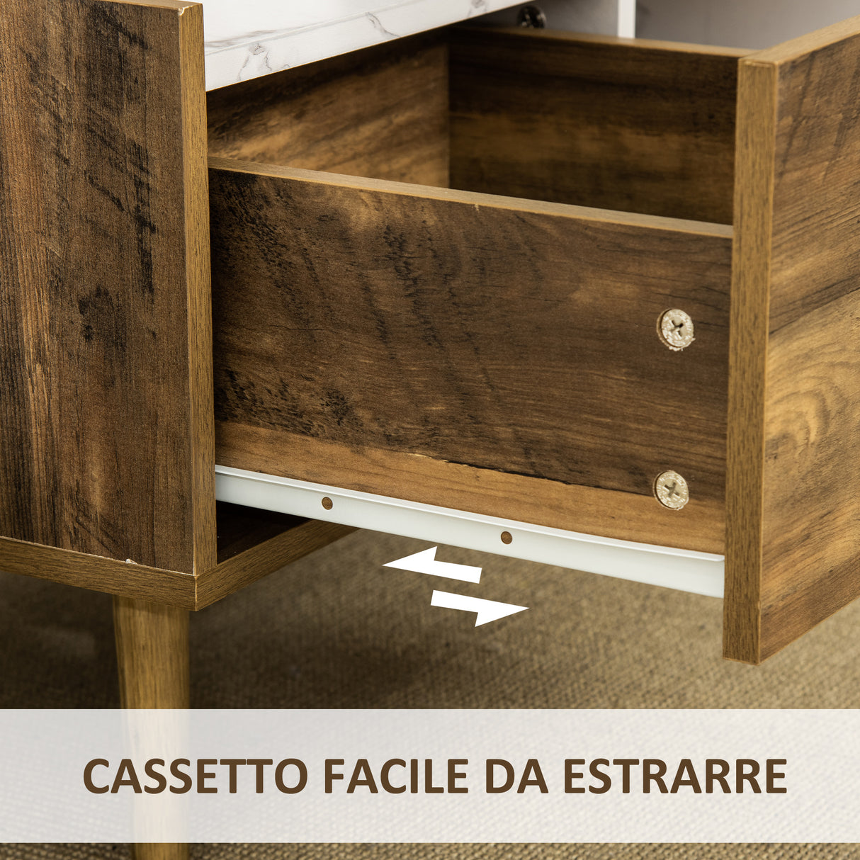 easycomfort easycomfort tavolino da caffe rettangolare con cassetto e ripiano 80x45x40 5cm marrone e bianco