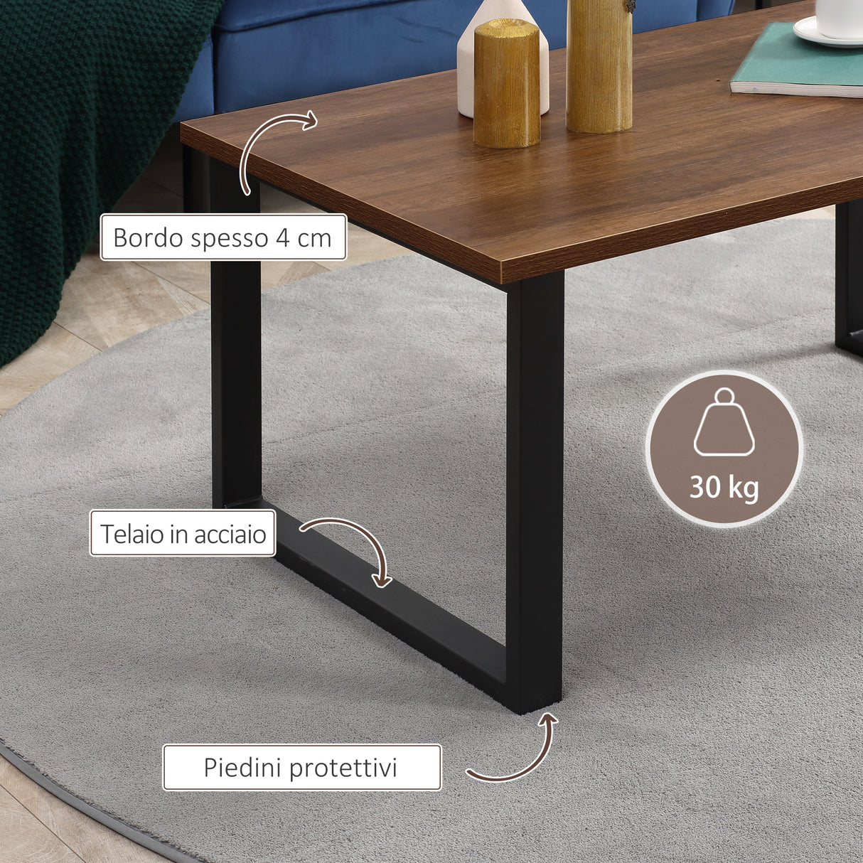 easycomfort easycomfort tavolino da caffe stile industriale in legno e acciaio 100x60x50cm