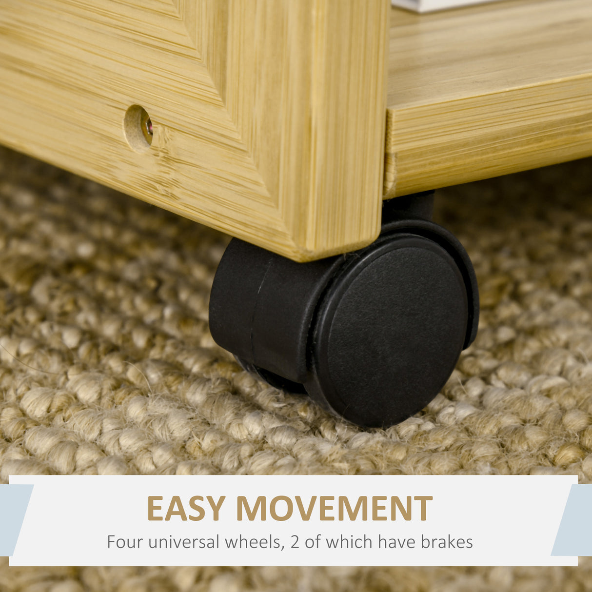 easycomfort easycomfort tavolino da divano e salotto a 4 ruote struttura salvaspazio in bambu 39x35 5x59cm