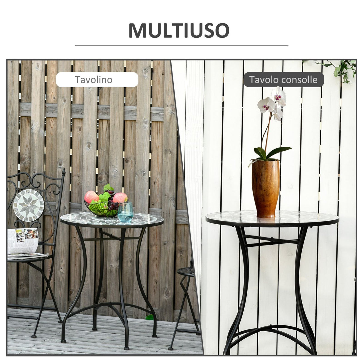 easycomfort easycomfort tavolino da giardino in metallo e ceramica tavolo da esterno per terrazzo o balcone 60x71cm nero ean 8054144135410