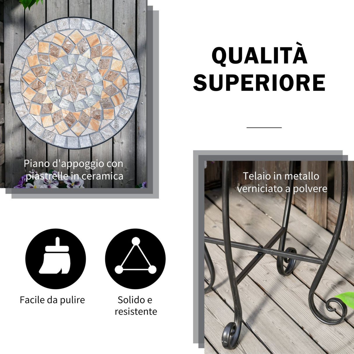 easycomfort easycomfort tavolino da giardino tavolo da esterno in metallo nero e ceramica verde e arancione 36 x 58cm ean 8054111849111