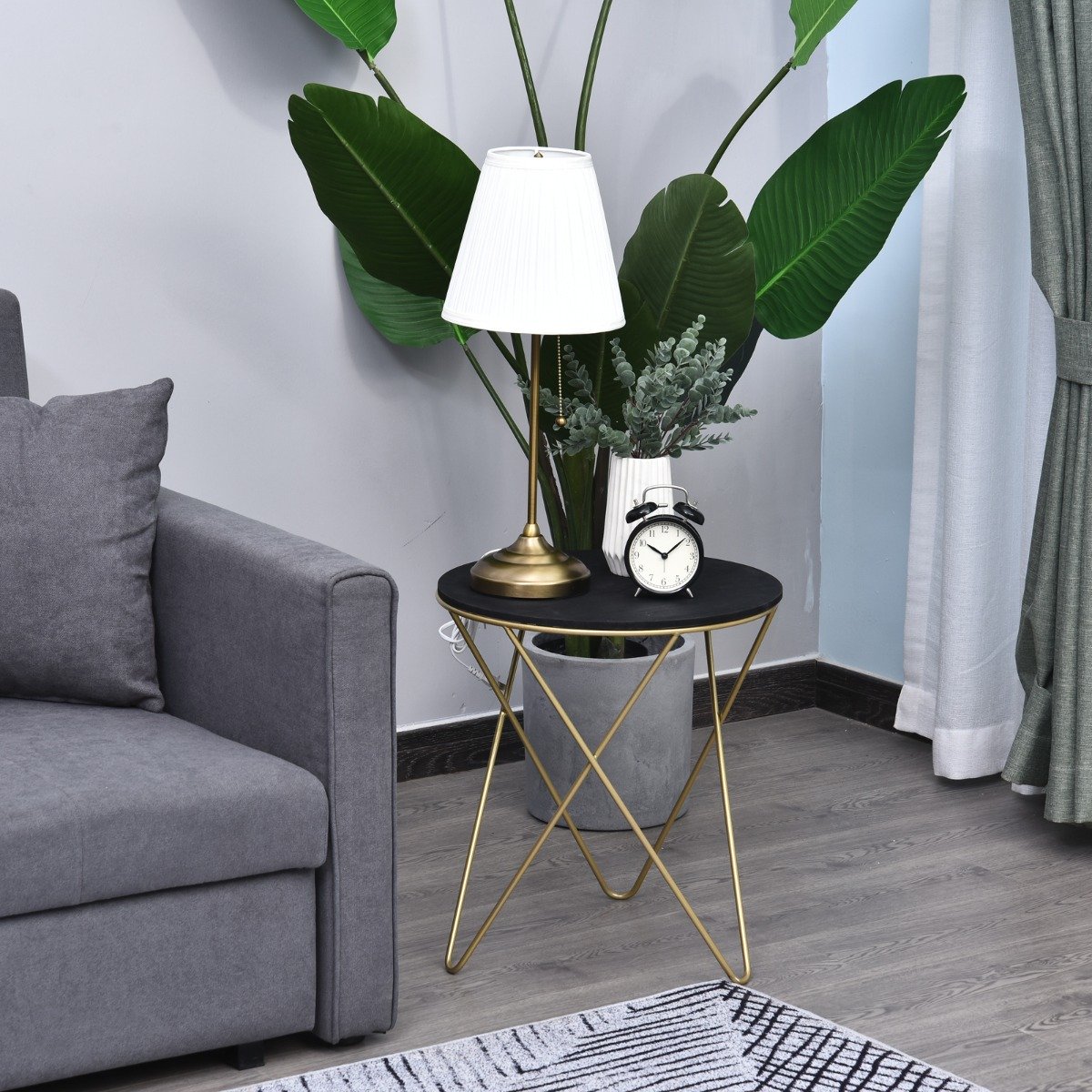 easycomfort easycomfort tavolino design geometrico moderno mdf e metallo 43x48cm nero e dorato ean 8054111841498