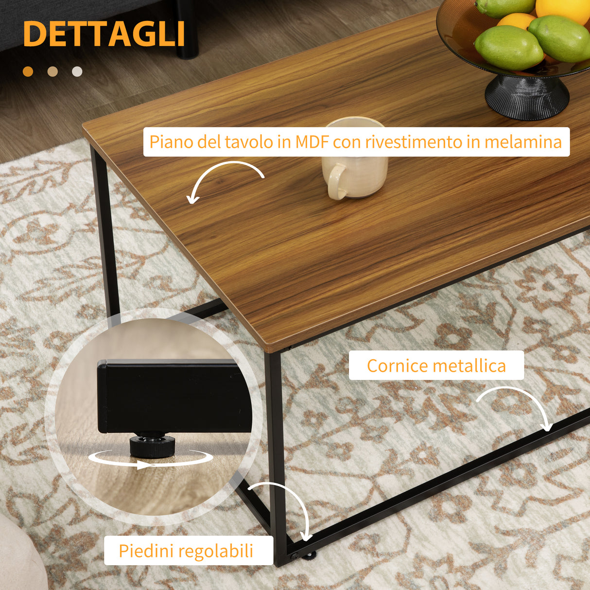 easycomfort easycomfort tavolo da caffe set 2 pezzi annidati in mdf e acciaio per soggiorno e camera da letto nero e noce