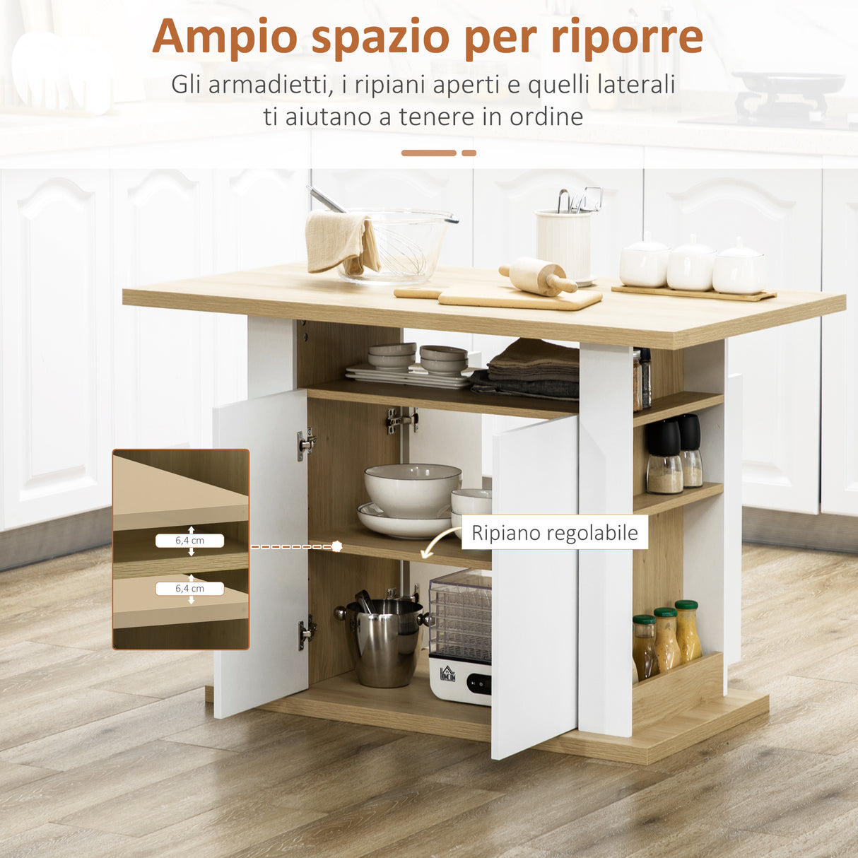 easycomfort easycomfort tavolo da cucina per 4 6 persone con armadietti a 2 ante 110x70x75 5cm bianco e legno