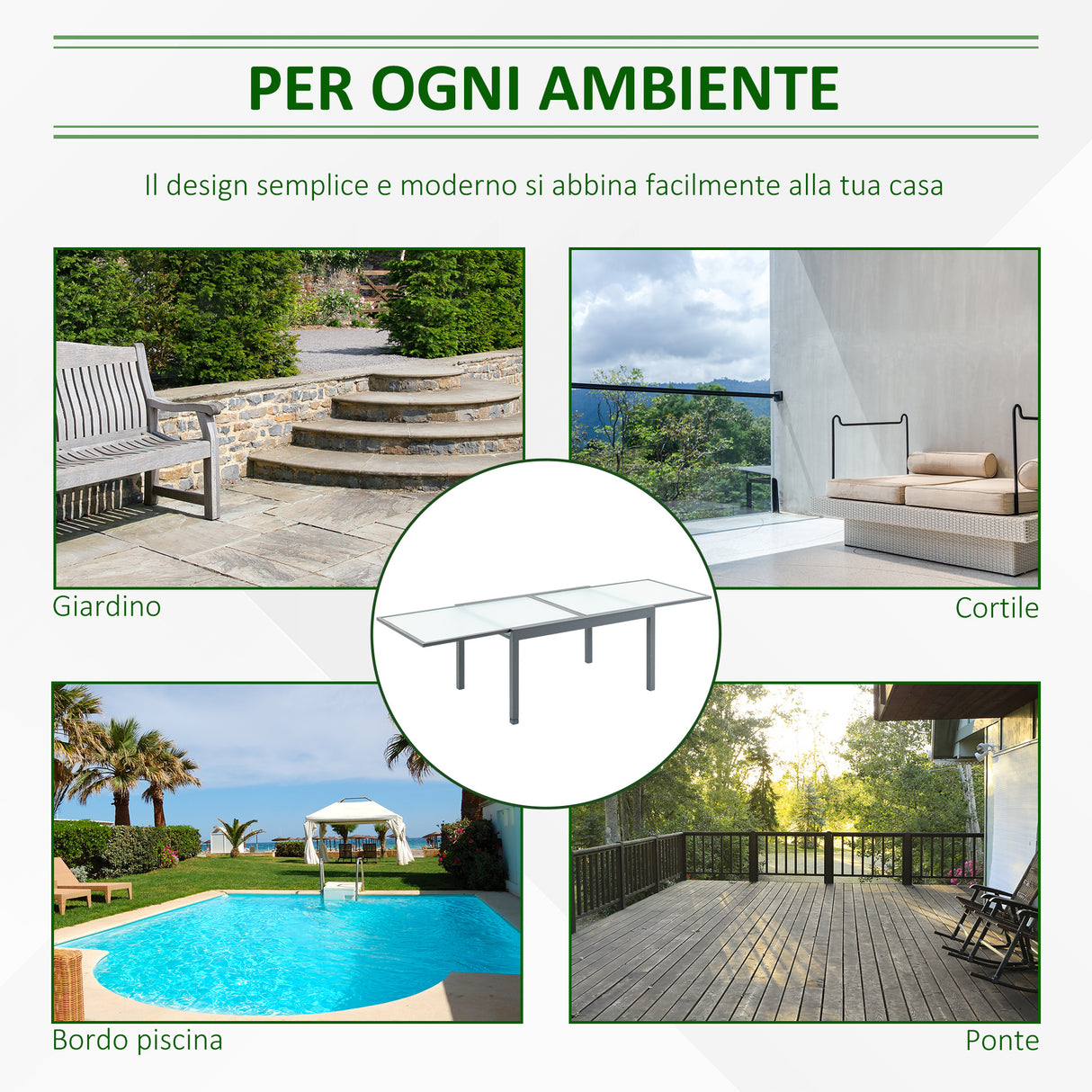 easycomfort easycomfort tavolo da giardino allungabile con piano in vetro 270x90x73cm grigio