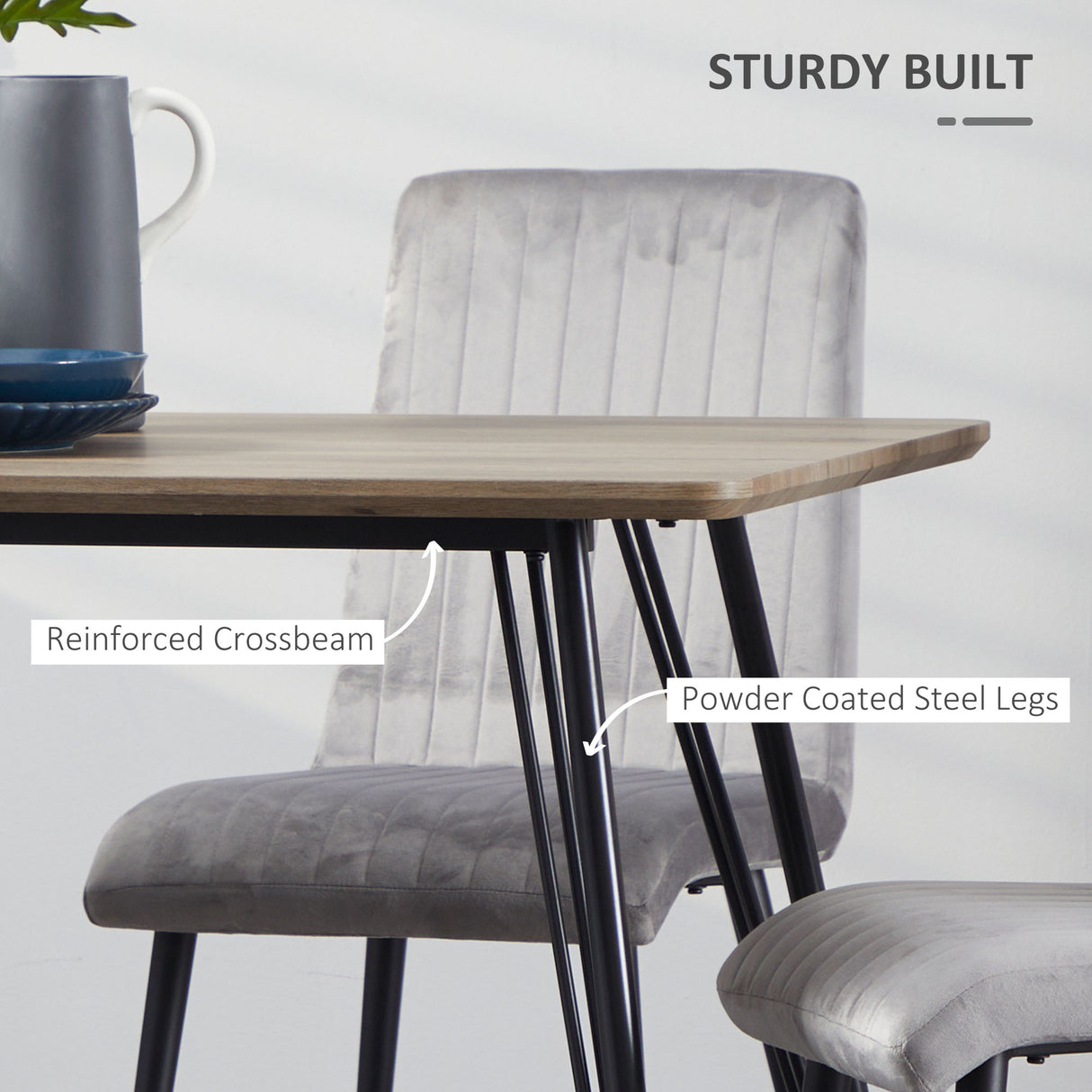 easycomfort easycomfort tavolo da pranzo 4 persone con piano effetto legno e gambe in acciaio 120x70x76cm