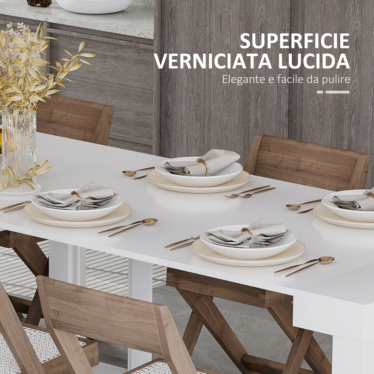 easycomfort easycomfort tavolo da pranzo allungabile da 8 10 persone in legno e metallo 45 300x90x75 5 cm bianco lucido