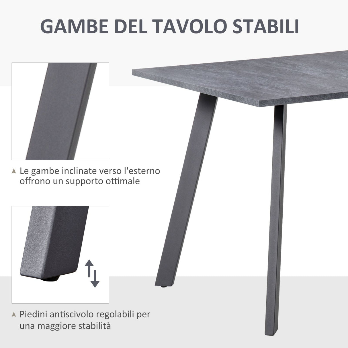 easycomfort easycomfort tavolo da pranzo rettangolare in mdf e metallo grigio scuro 120x80x76cm