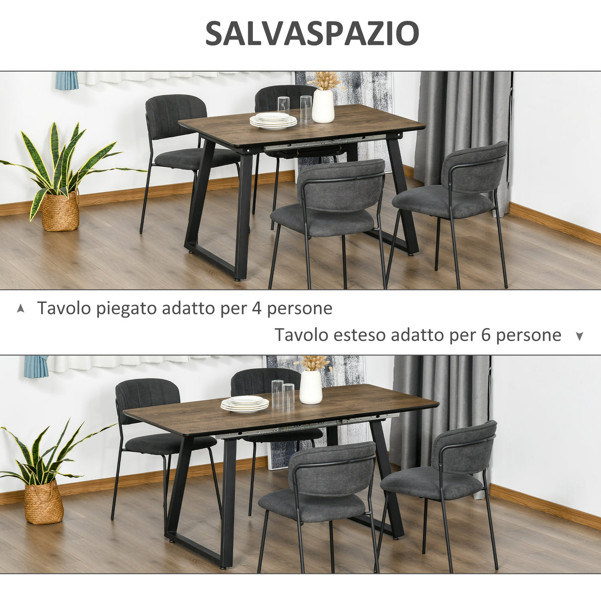 easycomfort easycomfort tavolo da pranzo salvaspazio allungabile per 4 6 persone in mdf e metallo 120 160x80x76 cm color legno