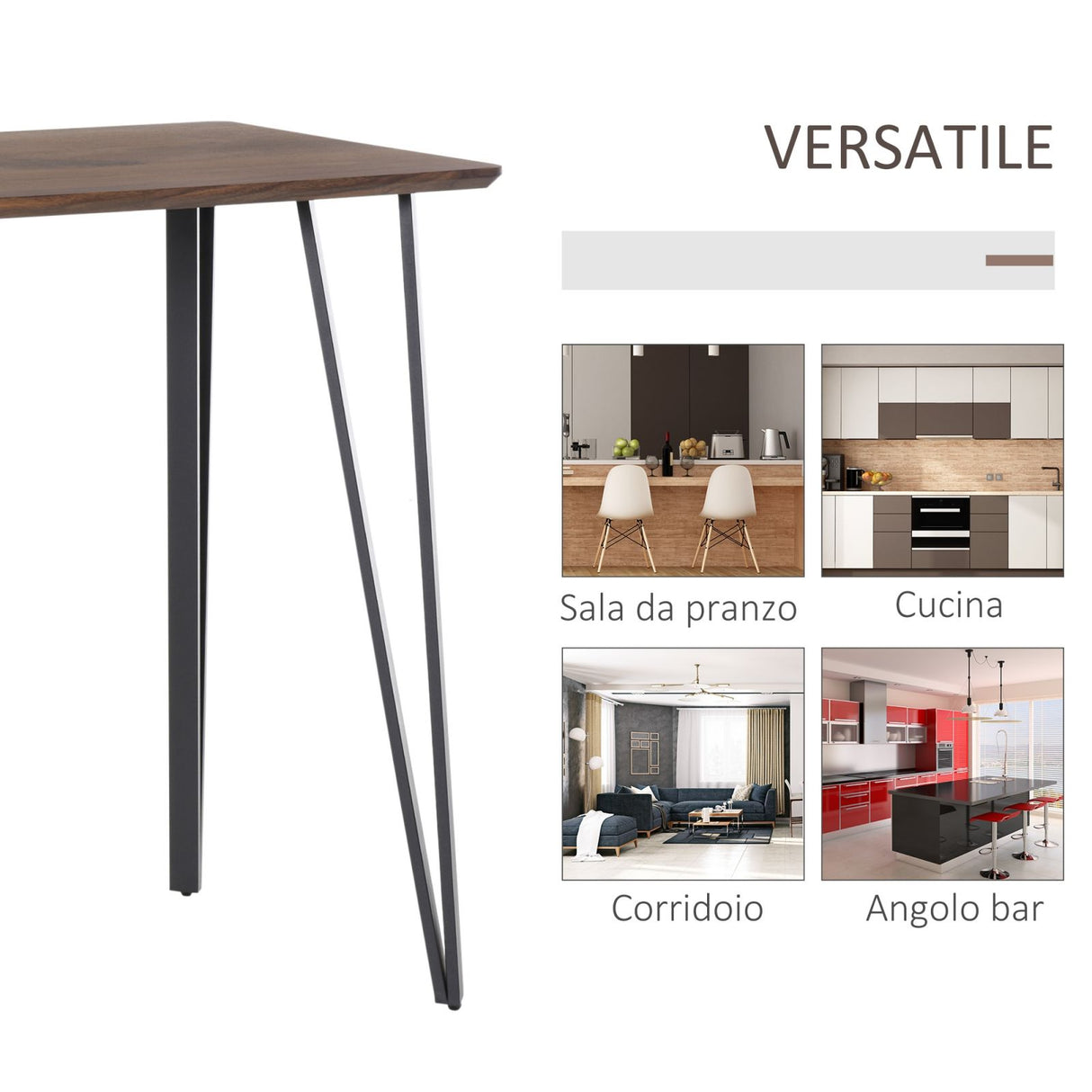 easycomfort easycomfort tavolo rettangolare in stile industriale in mdf e metallo 110x60x102cm marrone