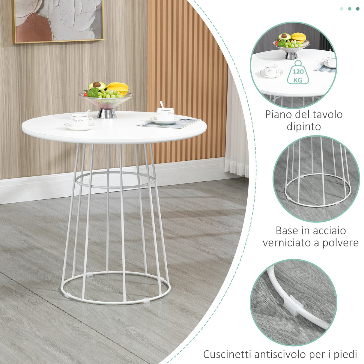 easycomfort easycomfort tavolo rotondo per 4 persone con struttura in acciaio e mdf 80 5x74 6cm bianco