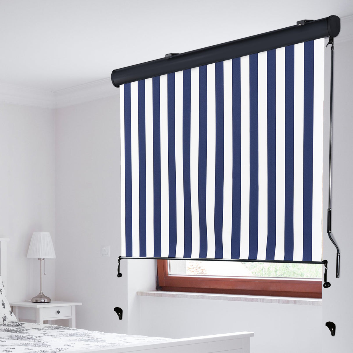 easycomfort easycomfort tenda avvolgibile a rullo impermeabile funzionamento manovella bianco e blu 140 x 200 cm ean 8054144137322