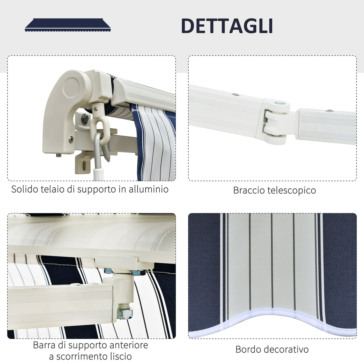 easycomfort easycomfort tenda da sole a bracci per esterno con manovella metallo e poliestere 3x2 5m blu e bianco