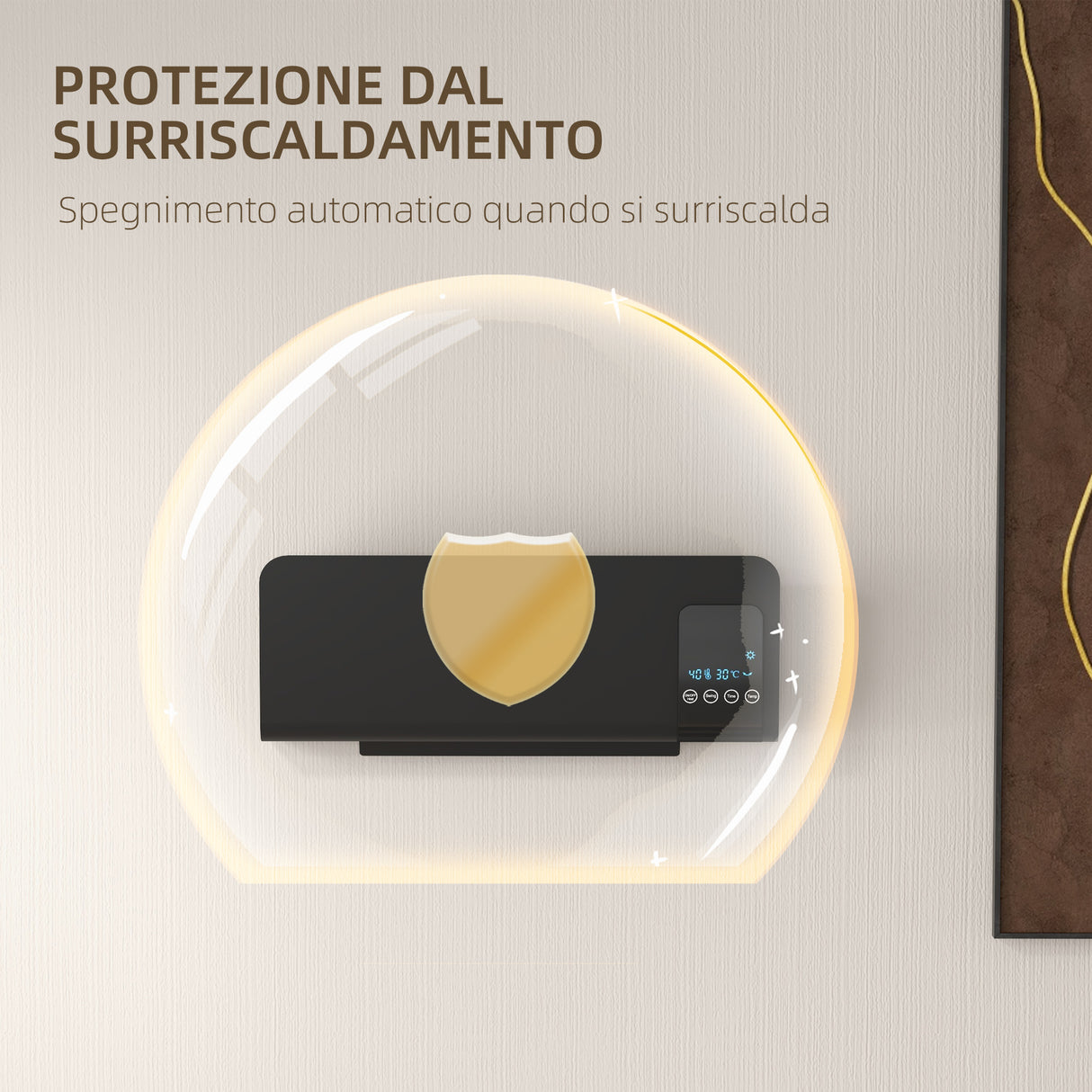 easycomfort easycomfort termoventilatore da parete oscillante con telecomando timer 12h e 2 modalita nero