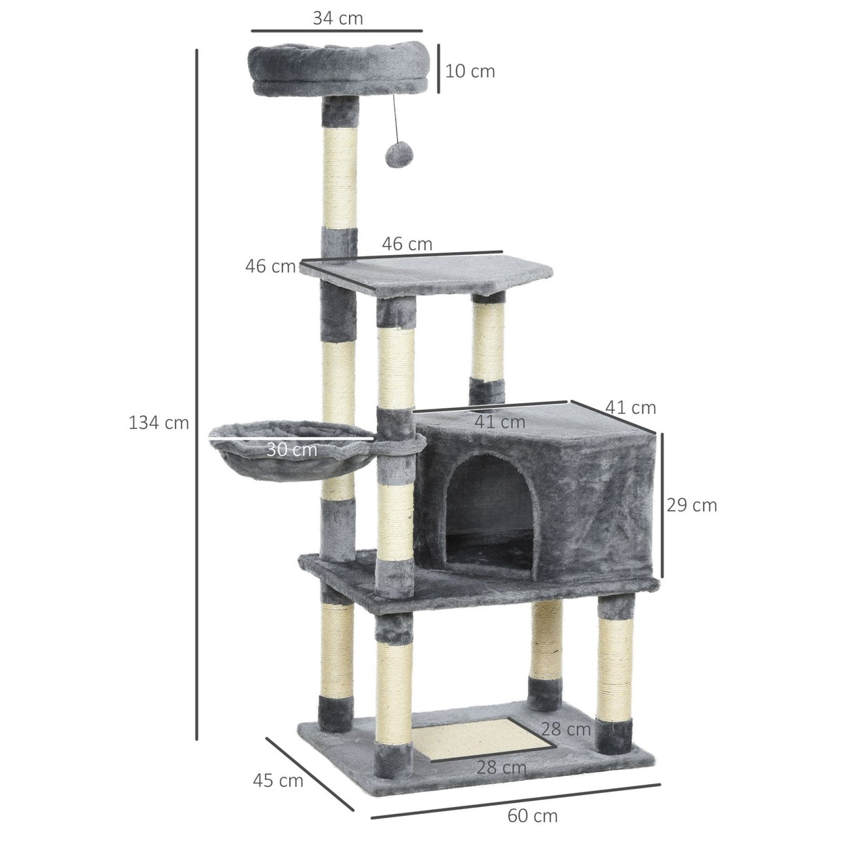 easycomfort easycomfort tiragraffi a colonna per gatti con 4 livelli cuccia lettini sospesi e pali in corda sisal grigio ean 8054144133553