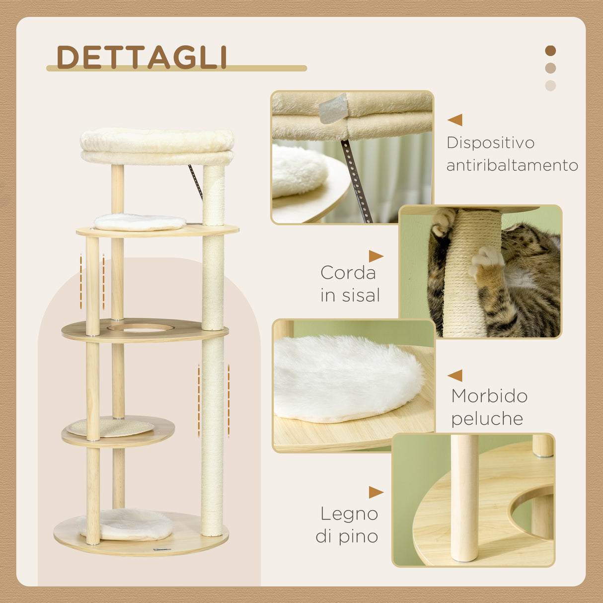 easycomfort easycomfort tiragraffi per gatti in truciolato e legno di pino con lettino e piattaforme 54x123 5 cm