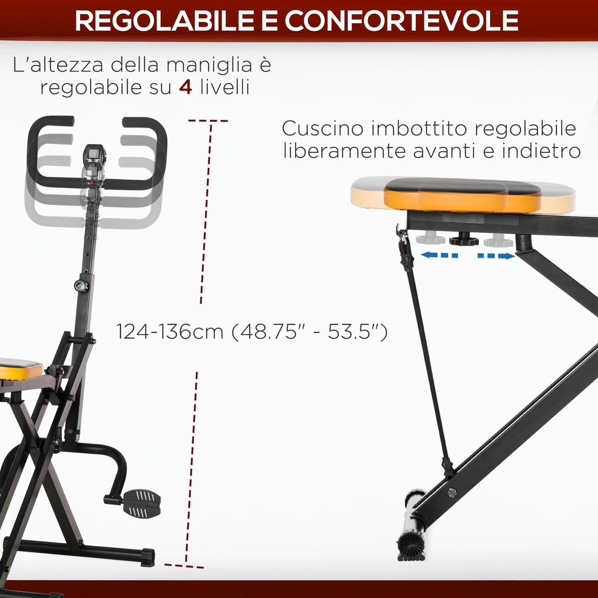 easycomfort easycomfort total crunch fitness pieghevole con monitor lcd e seduta regolabile in acciaio e pu 90x63x124 136 cm