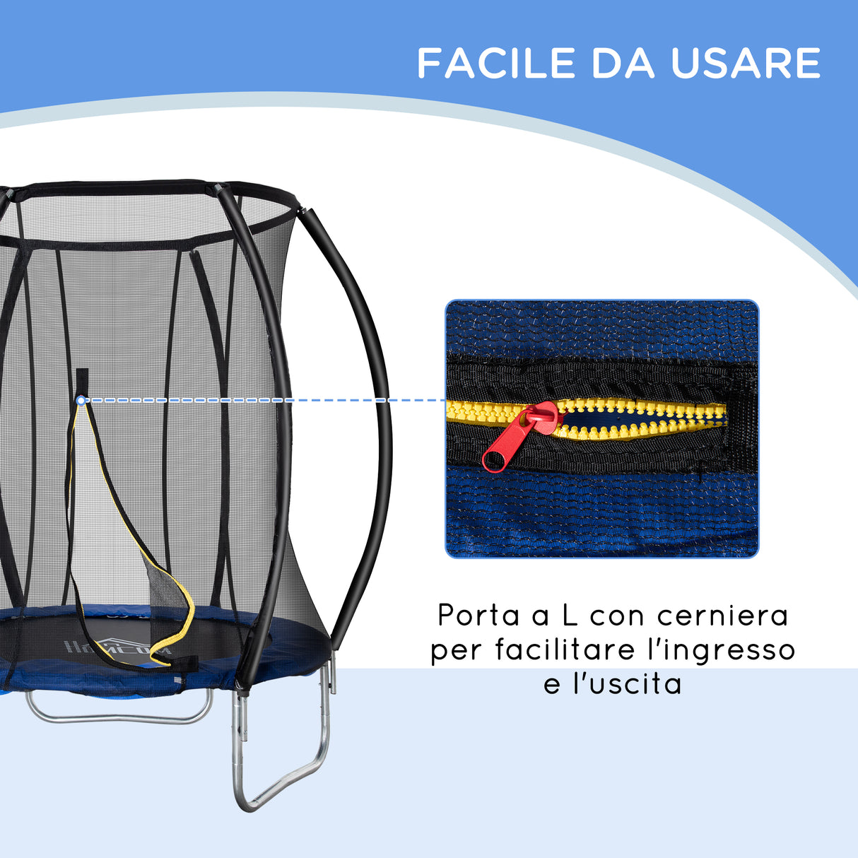 easycomfort easycomfort trampolino elastico fitness blu a 36 molle per adulti e bambini con rete di protezione e 3 gambe a u 225x235 cm