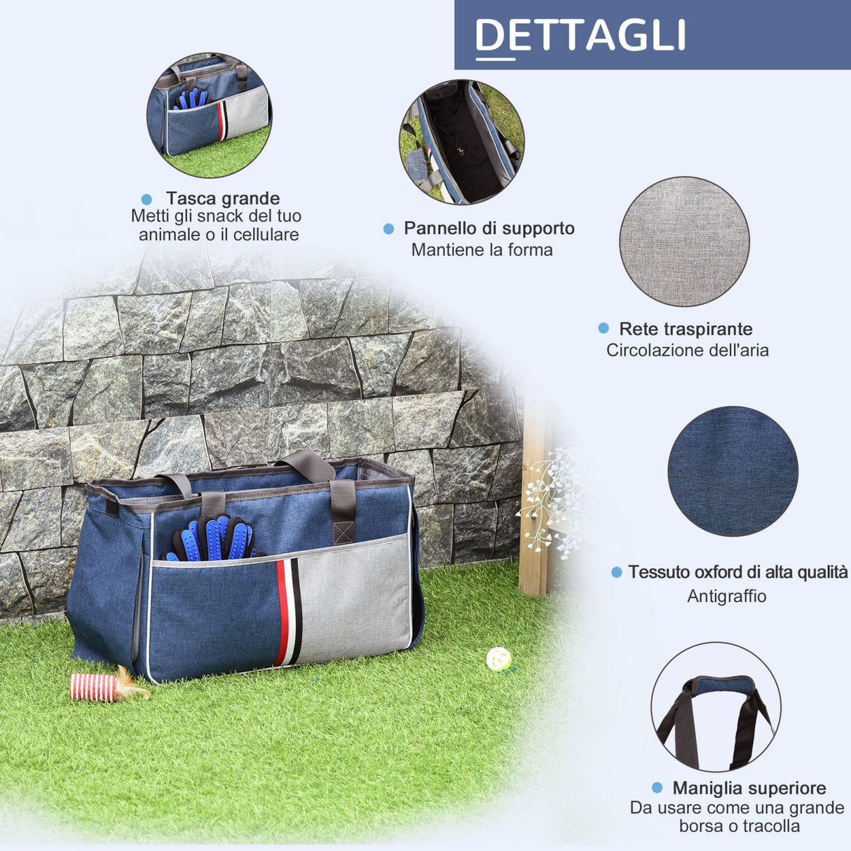 easycomfort easycomfort trasportino per cani e gatti in oxford cuscino rimovibile e lavabile con rete traspirante 47x20x28cm blu