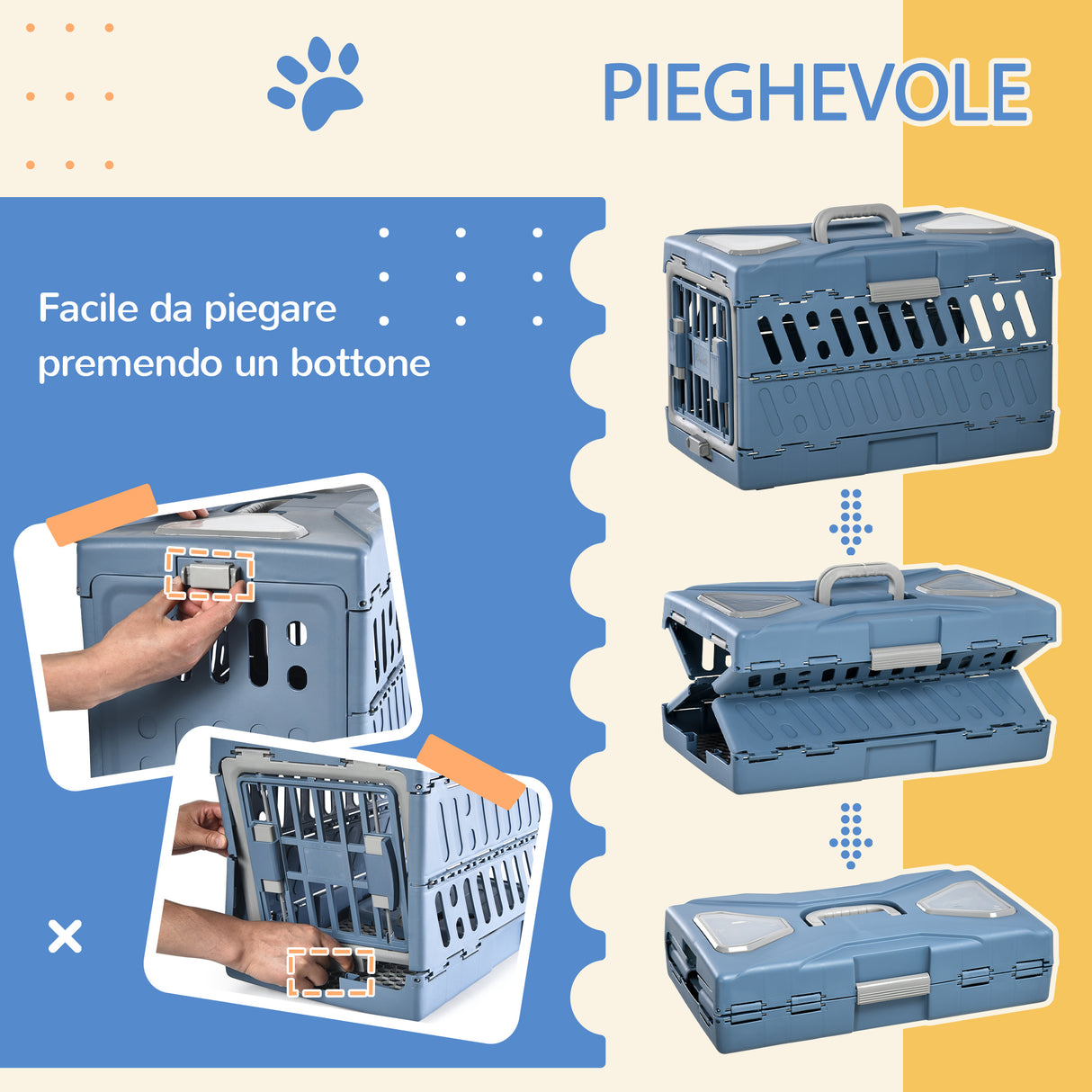 easycomfort easycomfort trasportino per cani e gatti pieghevole e convertibile in cuccia 56x31x37cm blu