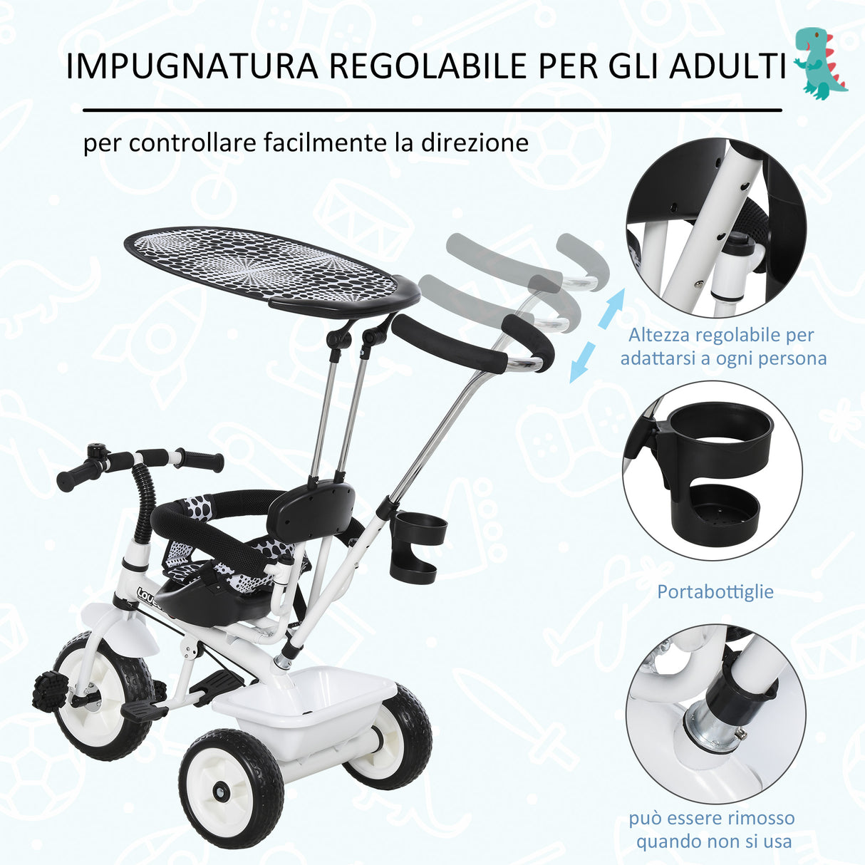 easycomfort easycomfort triciclo deluxe con maniglione parasole barra di protezione in metallo 103 x 47 x 101cm