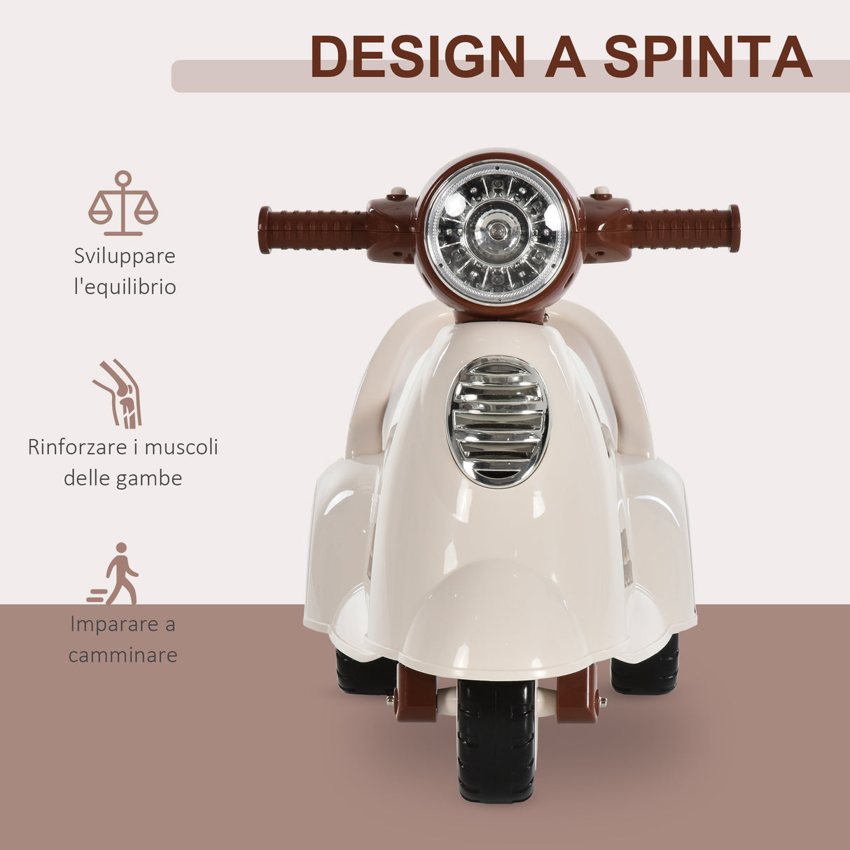 easycomfort easycomfort triciclo motorino giocattolo per bambini 18 36 mesi senza pedali con luci e suoni realistici beige e marrone