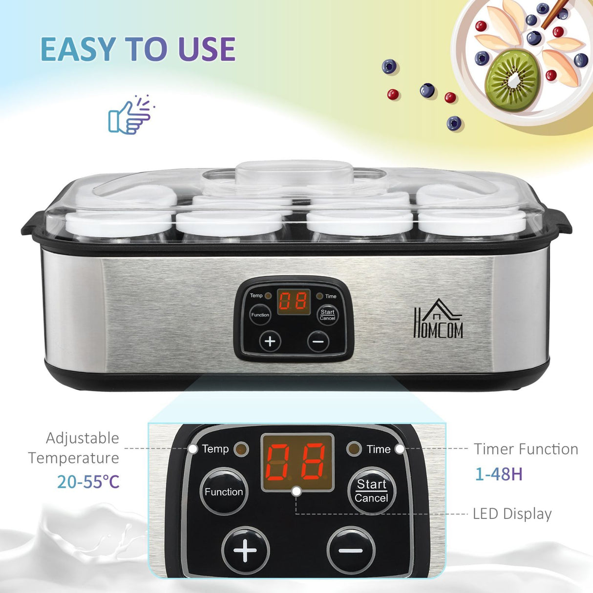 easycomfort easycomfort yogurtiera elettrica 30w con 8 vasetti inclusi e temperatura regolabile 20 55c argento
