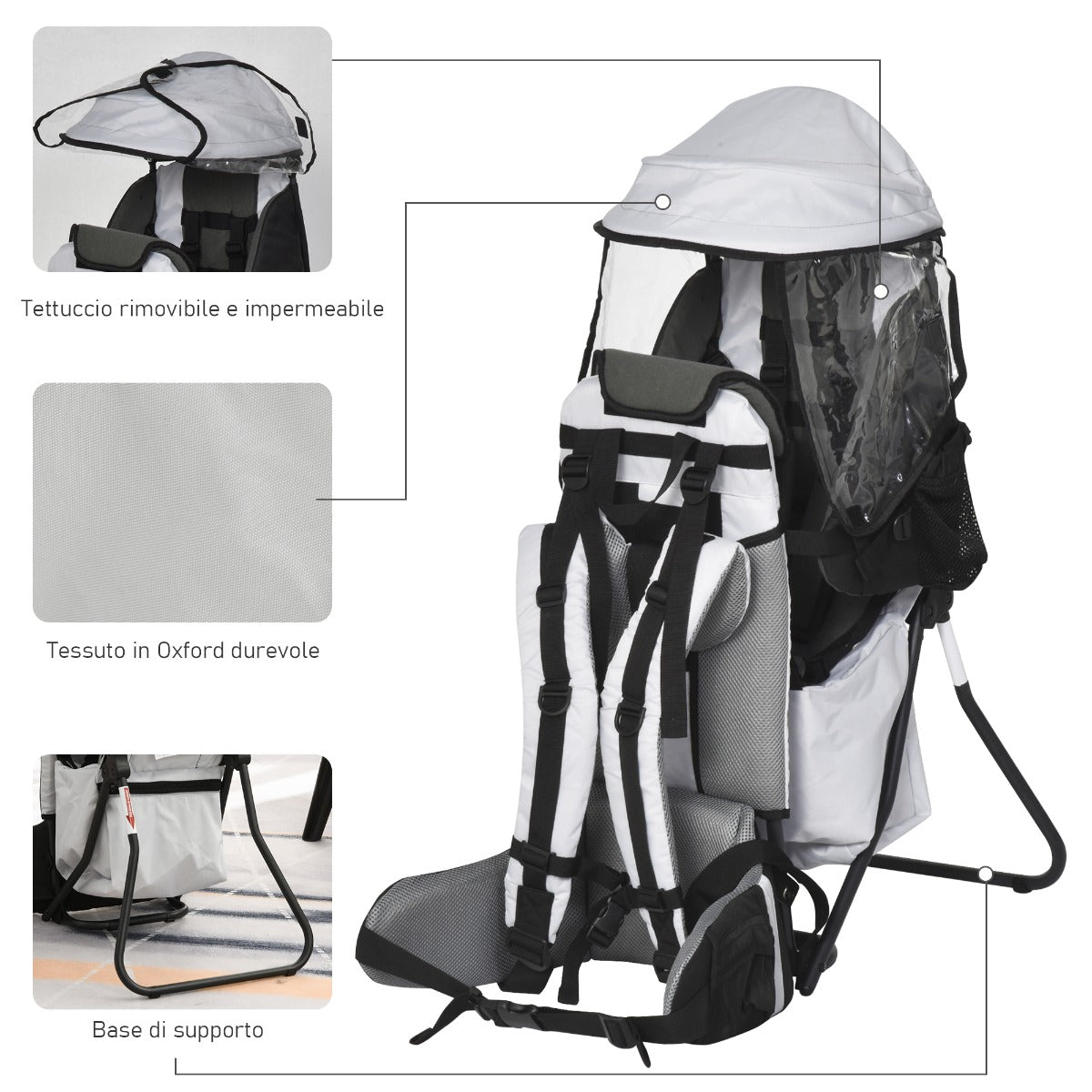 easycomfort easycomfort zaino porta bimbo per trekking pieghevole impermeabile e con tettuccio rimovibile 38x77x87 5cm grigio