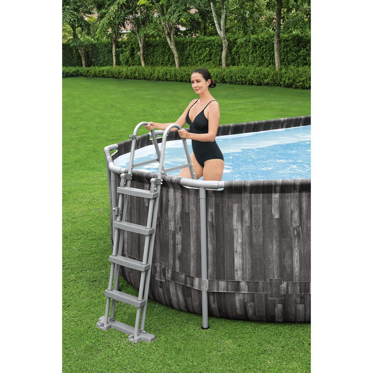 bestway piscina fuori terra bestway 5611r power steel frame 610x366x122h rivestimento effetto legno top di coperturascaletta rampa esternapompa filtrante 20 241 litri