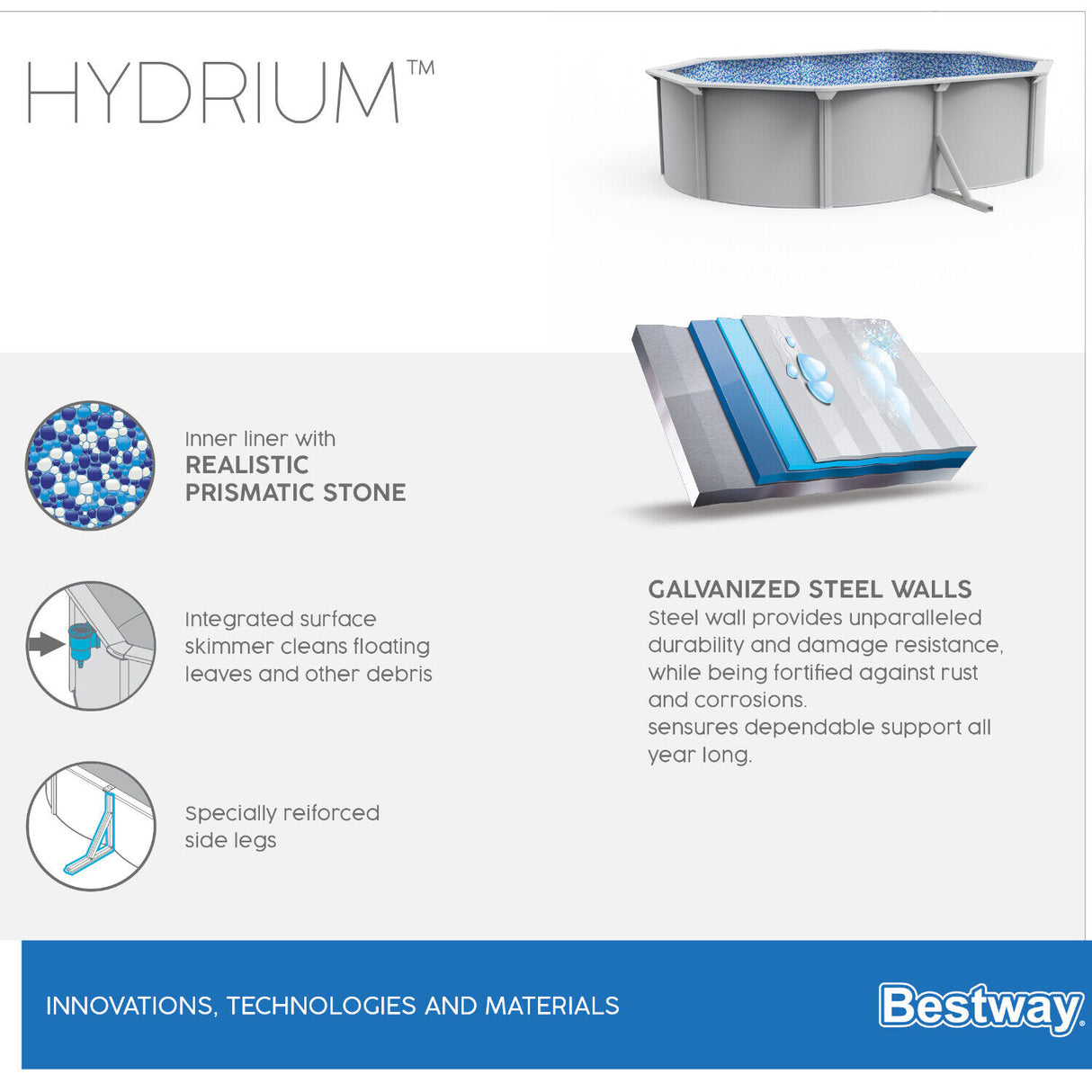 bestway piscina fuori terra bestway 56586 hydrium 500x360x120h tela basetop di coperturascaletta rampa esternapompa filtrante 16 296 litri