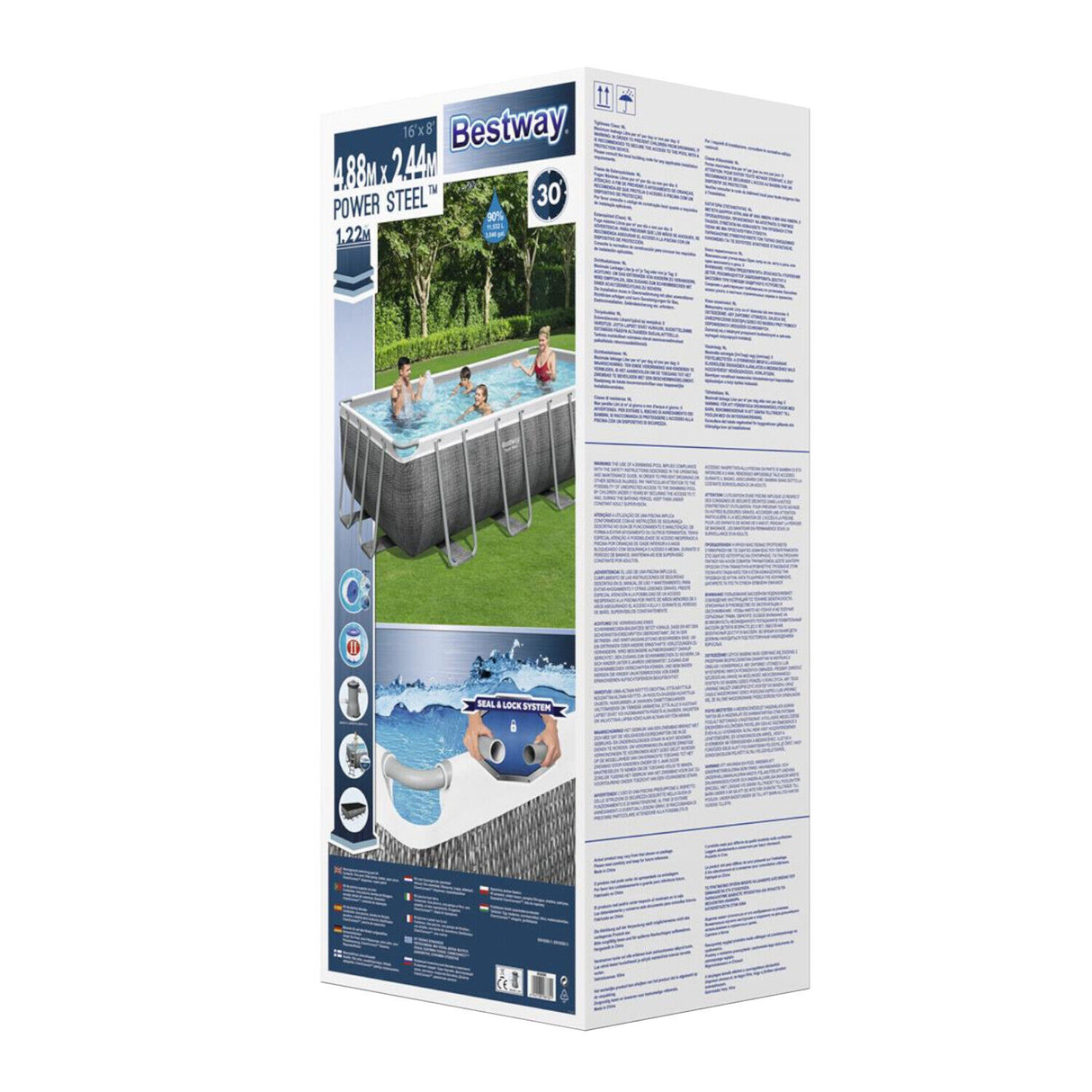 bestway piscina fuori terra bestway 56996 set piscina power steel 488x244x122h rivestimento esterno effetto rattan grigio scaletta rampa esternapompa filtrante 11532 litri
