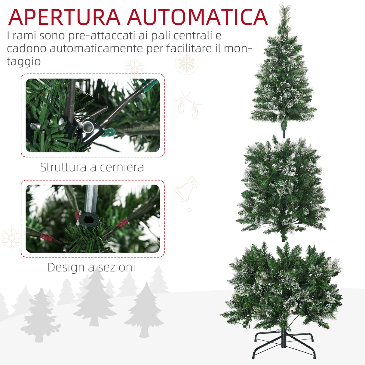 easycomfort easycomfort albero di natale 180cm innevato con 240 luci led e 618 rami con base in acciaio